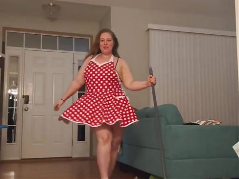 BBW MILF cleans and strips on LIVESTREAM
