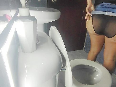 Stepsister Trapped in Public Toilet with Skirt and Sheer